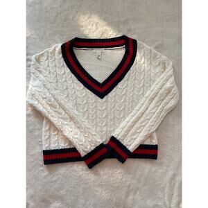 Copied - Full Tilt v neck sweater, size medium. Cream with navy and red.